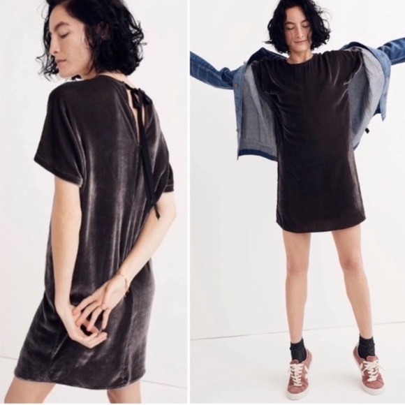 Madewell Velvet Bow Mini Dress - Picture 1 of 5